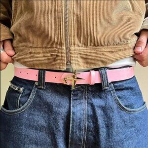 y2k style chrome star futuristic emblem pink and silver slim belt